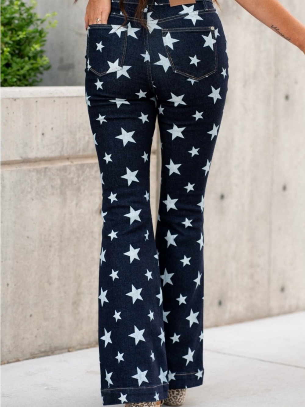 Judy Blue Navy Denim Bootcut Jeans with White Star Print JB88662 - Picture 2 of 5